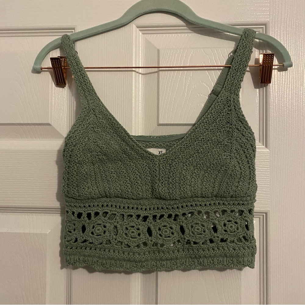 Hollister Sage Green Crochet Crop Top, XS - Item 0008